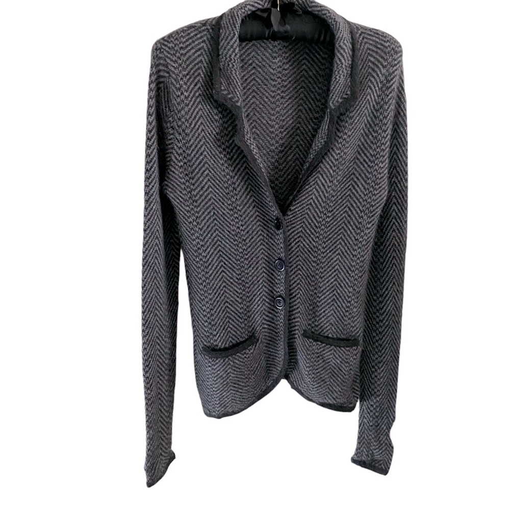 In Cashmere Sweater Blazer Gray & Black Size M Herringbone Pattern EUC
